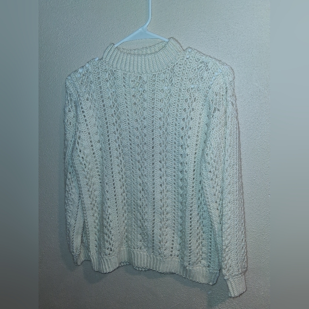 Hand Knit Ivory Open Knit Cottage Core Crichet Sweater S
